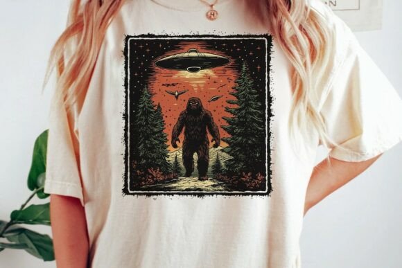 Bigfoot UFO Forest Encounter Graphic: A Designer's Asset