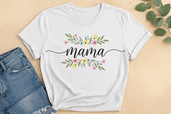 Floral Mama Script Graphic T-Shirt: A Creative Asset for Modern Designers