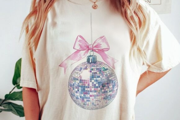 Pink Bow Disco Ball Ornament Graphic: A Festive Design Asset