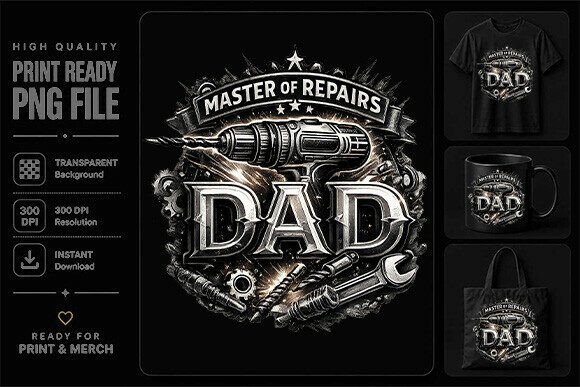 Repair Dad Graphic PNG: Industrial Style for Your Brand