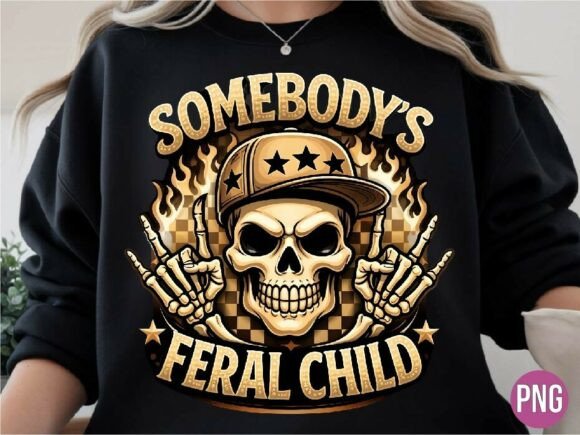 Somebodys Feral Child Skull Graphic PNG: A Bold Design Asset