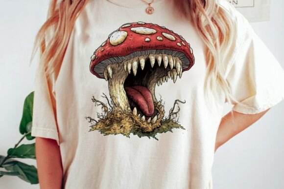 Terrifying Monster Mushroom Graphic Png: Bold & Gothic Design